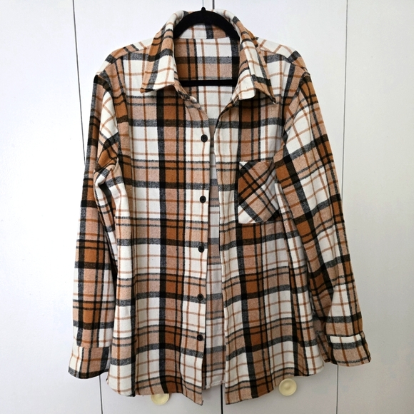 Neutral Plaid Heavy Flannel Shacket size XL - Picture 14 of 14